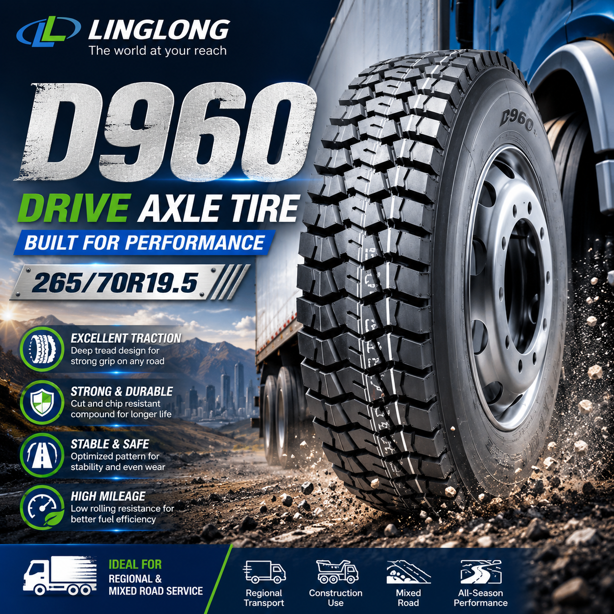 LINGLONG D960 Tire Review: A Reliable Drive Choice for Short-to-Medium Distance Transportation and Mixed Road Conditions